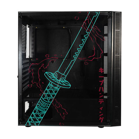 Gabinete para PC Ocelot Gaming OC-BLACK KATANA. Mid Tower, E-ATX, ATX, Micro ATX, Mini ITX, panel lateral de cristal templado. 3 ventiladores ARGB preinstalados