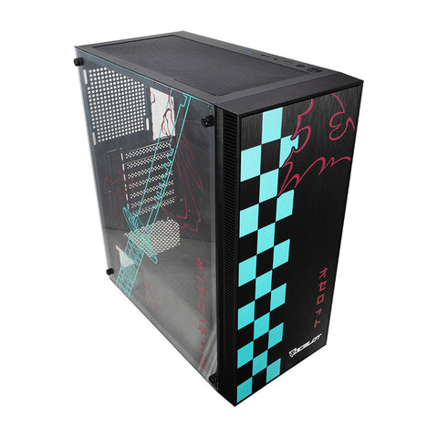 Gabinete para PC Ocelot Gaming OC-BLACK KATANA. Mid Tower, E-ATX, ATX, Micro ATX, Mini ITX, panel lateral de cristal templado. 3 ventiladores ARGB preinstalados
