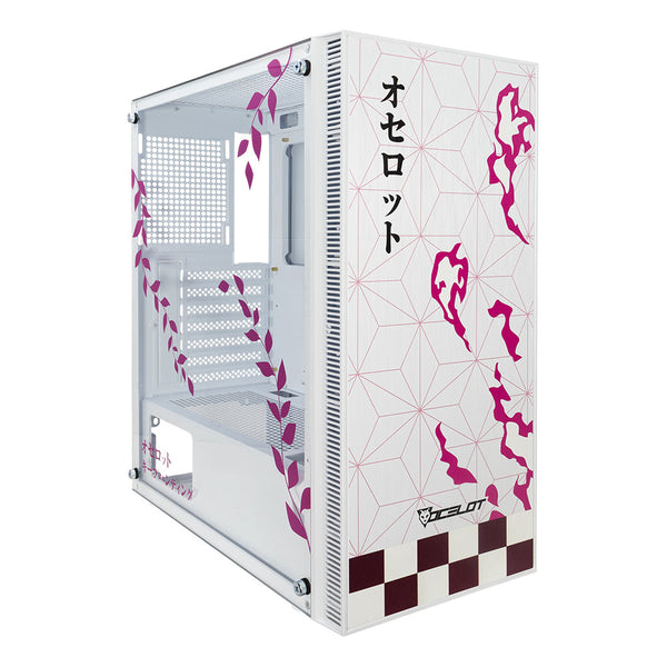 Gabinete para PC Ocelot Gaming OC-DEMON HANAMI. Mid Tower, E-ATX, ATX, Micro ATX, Mini ITX, panel lateral de cristal templado. 3 ventiladores ARGB preinstalados