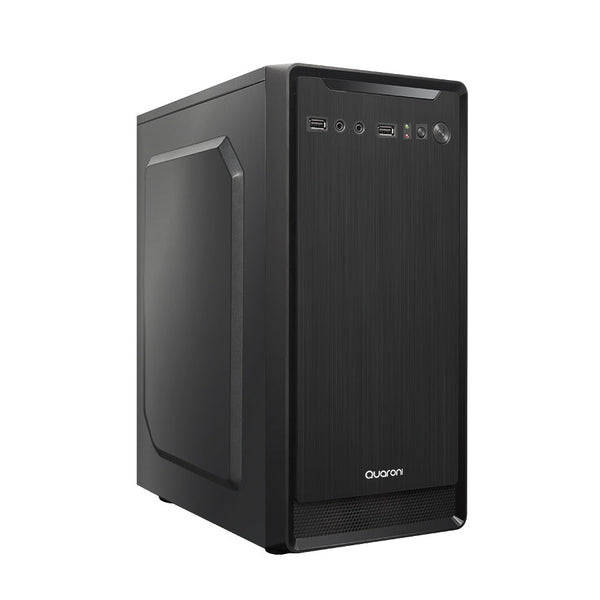 Gabinete Quaroni Mini Torre Frente De Abs, Negro Tipo Alumino Cepillado Con Encendido Y Puertos Laterales, Factor De Forma Micro Atx, Mini Itx, Fuente De Poder Incluida De 500w