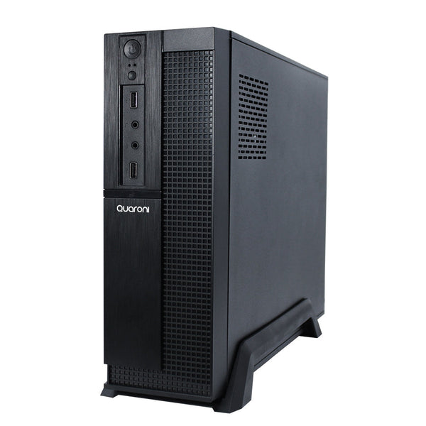 Gabinete Slim Quaroni, Micro Atx, Mini Itx, Fuente De Poder 500w, Color Negro Acabado Cuadriculado