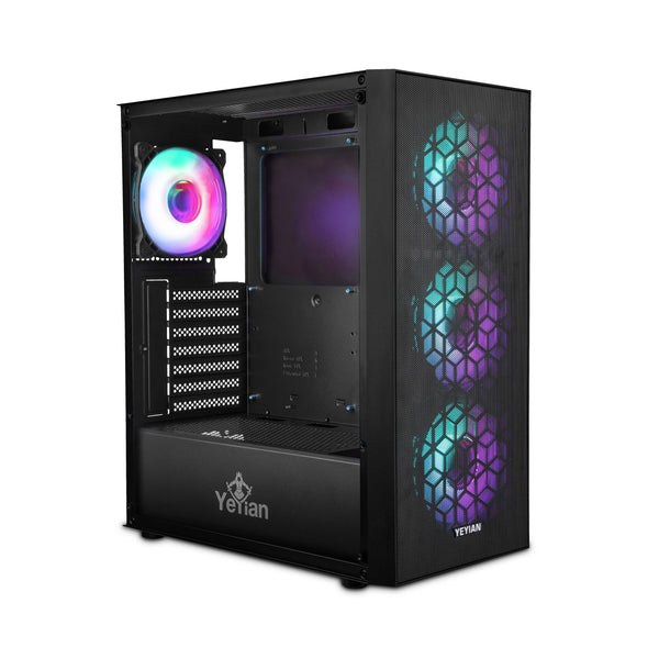 Gabinete Yeyian Dragoon 4 Ventiladores Argb,  Atx,  Med Torre,  Mesh,  Cris Temp,  Negro   (Ycm-Apdra-01)