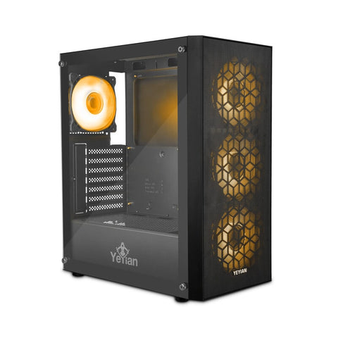Gabinete Yeyian Dragoon 4 Ventiladores Argb,  Atx,  Med Torre,  Mesh,  Cris Temp,  Negro   (Ycm-Apdra-01)