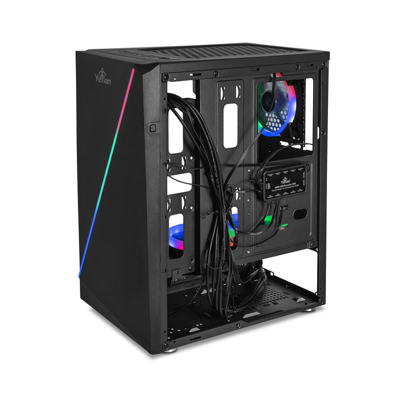 Gabinete Yeyian Gamer Ych-Lar7-01bk Crescent Atx 3 Ventiladortes Argb Crisal Templado