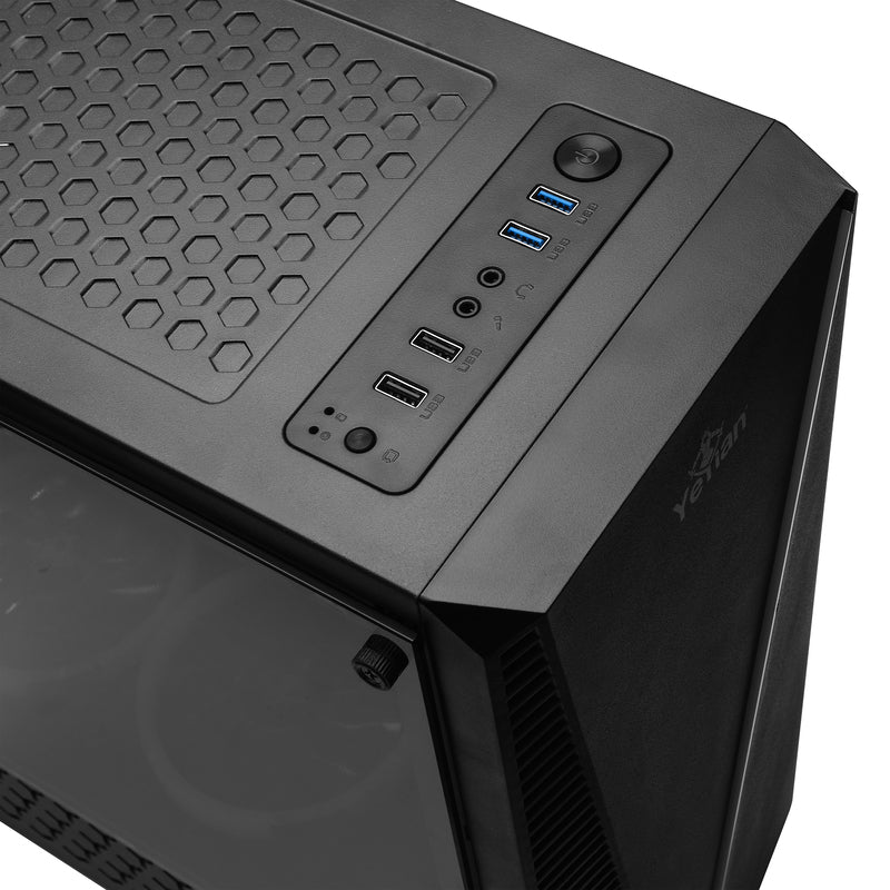 Gabinete Yeyian Gamer Ych-Lar7-01bk Crescent Atx 3 Ventiladortes Argb Crisal Templado
