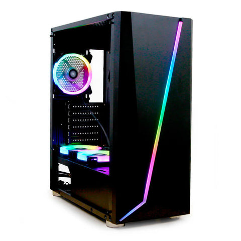 Gabinete Yeyian Yga-68809 Armageddon 2200 Lateral De Cristal 3 Ventiladores Rgb, Color Negro