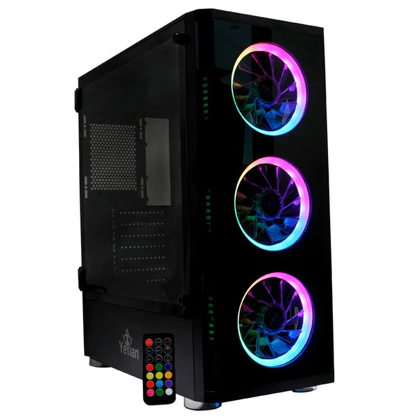 Gabinete Yeyian Ygs-68808 Shadow 2200 Lat Cristal 3 Ventiladores Rgb Usb Negro