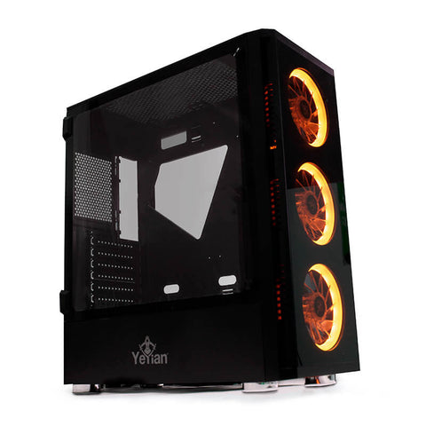 Gabinete Yeyian Ygs-68808 Shadow 2200 Lat Cristal 3 Ventiladores Rgb Usb Negro