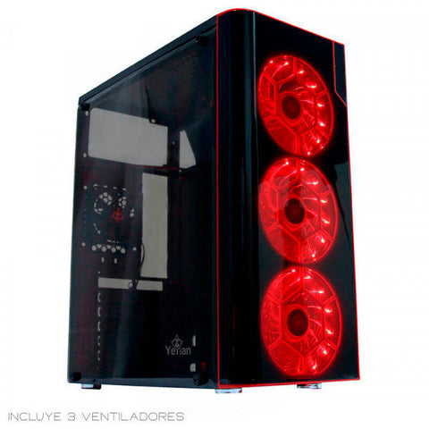 Gabinete Yeyian Ygv-68811 Vortex 1200 Lat Acrilico 3 Ventiladores Led Rojo Color Negro