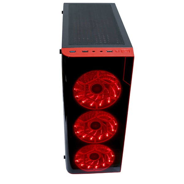 Gabinete Yeyian Ygv-68811 Vortex 1200 Lat Acrilico 3 Ventiladores Led Rojo Color Negro