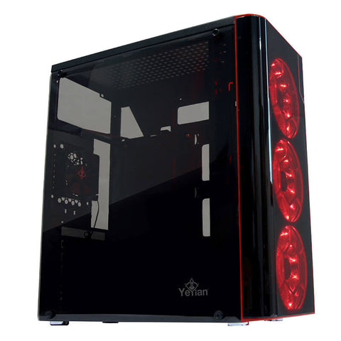 Gabinete Yeyian Ygv-68811 Vortex 1200 Lat Acrilico 3 Ventiladores Led Rojo Color Negro