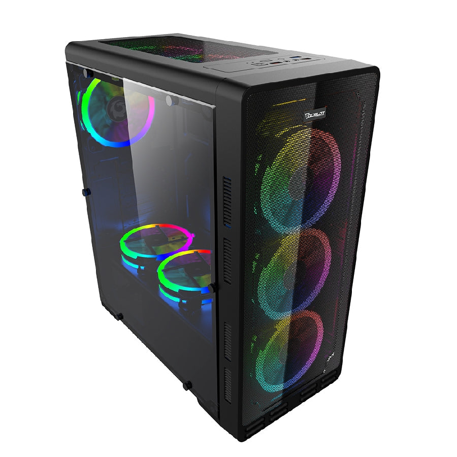 Gabinte Ocelot Gaming Atx Panel Frontal De Malla Metalica,  Lateral De Cristal Templado , Sin Fuente,   Incluye 3 Ventiladores