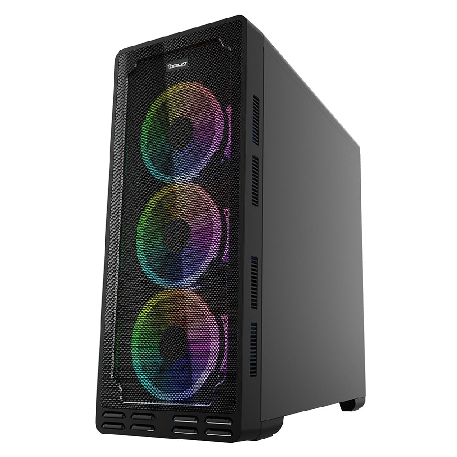 Gabinte Ocelot Gaming Atx Panel Frontal De Malla Metalica,  Lateral De Cristal Templado , Sin Fuente,   Incluye 3 Ventiladores