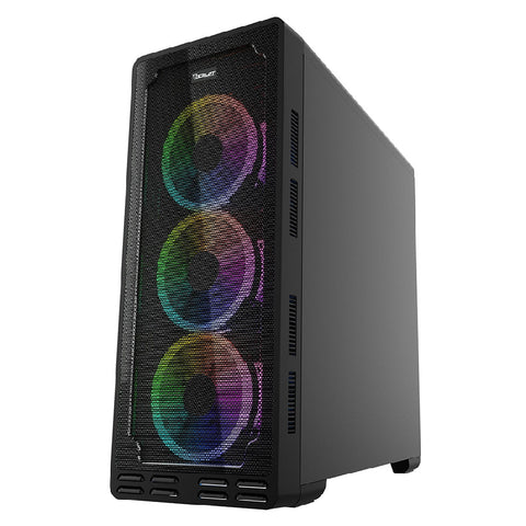 Gabinte Ocelot Gaming Atx Panel Frontal De Malla Metalica,  Lateral De Cristal Templado , Sin Fuente,   Incluye 3 Ventiladores