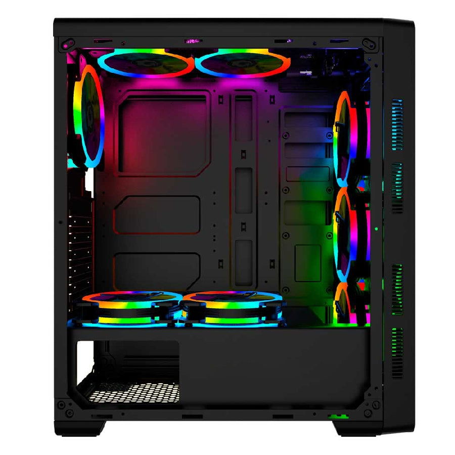 Gabinte Ocelot Gaming Atx Panel Frontal De Malla Metalica,  Lateral De Cristal Templado , Sin Fuente,   Incluye 3 Ventiladores