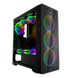 Gabinte Ocelot Gaming Atx Panel Frontal De Malla Metalica,  Lateral De Cristal Templado , Sin Fuente,   Incluye 3 Ventiladores