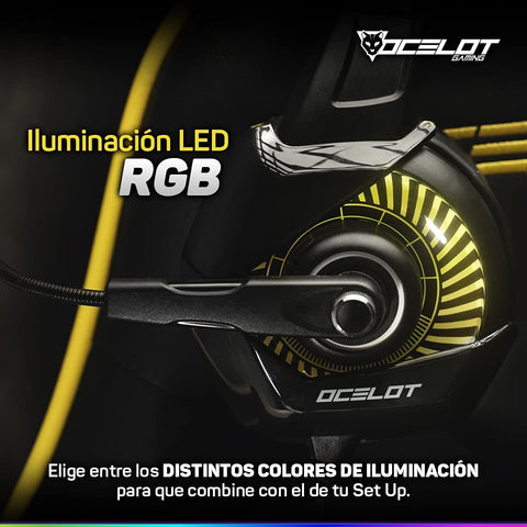 Headsets Gamer OGMH01. Tipo Diadema Over-Ear, Alámbricos, Iluminación Tipo RGB, Micrófono con cancelación de Ruido. Multiplataforma, Adaptador de 2 Puntas