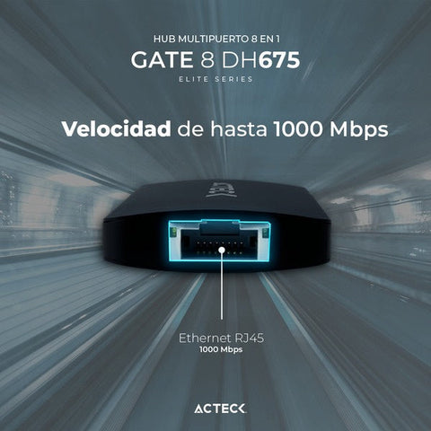 Hub Acteck Usb-C 8 En 1 4k Hdmi + Ethernet + 3 Usb-A 3.0 + Sd / Tf+Usb-C Ac-934626