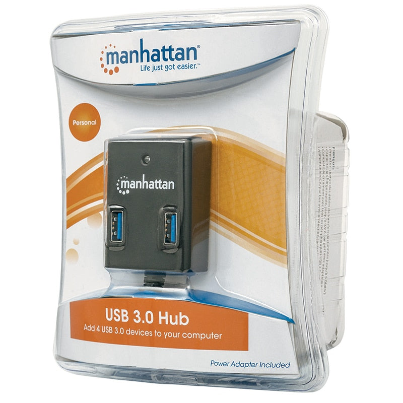 Hub Manhattan Usb A Macho 3.0 A 4puertos Usb A Hembra Con Fuente 162302