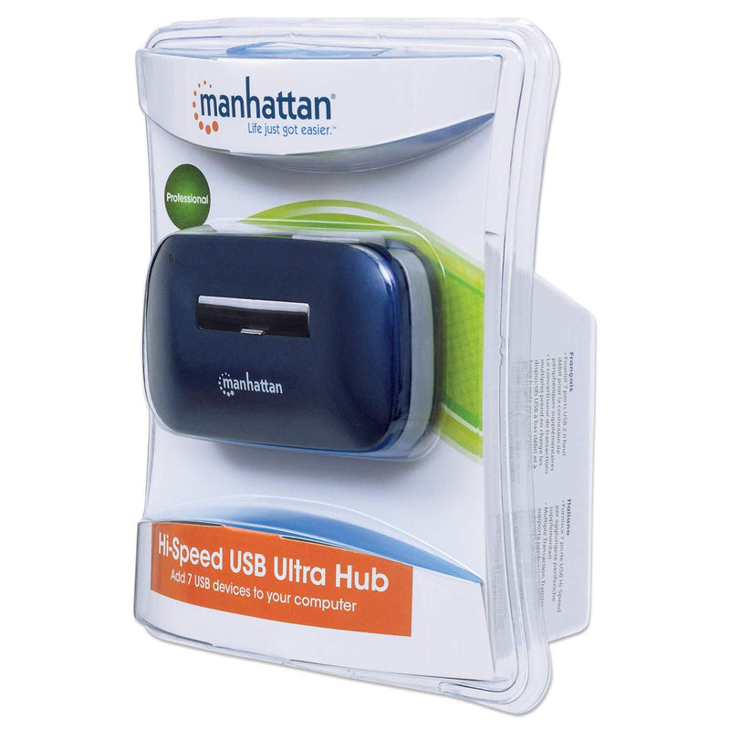 Hub Manhattan Usb V2.0 7 Puertos Azul Con Fuente 161039