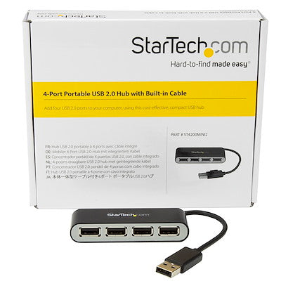 Hub Usb 2.0 De 4 Puertos - Concentrador Usb 2.0 De 4 Puertos Con Cable Integrado - Hub Portatil Usb 2.0 De 4 Puertos Alimentado Por El Bus - Startech.Com Modelo St4200mini2