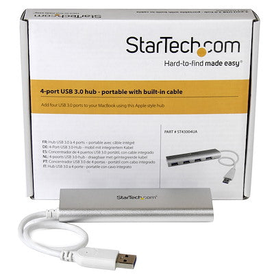 Hub Usb 3.0 De 4 Puertos - Concentrador Portatil Usb 3.0 De 4 Puertos - Hub De Aluminio Con Cable Incorporado - Startech.Com Modelo St43004ua