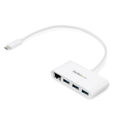 Hub Usb 3.0 De 3 Puertos Con Usb-C Y Ethernet Gigabit - Concentrador De Usb Tipo-C A Usb-A Convencional - Blanco - Startech.Com Modelo Hb30c3a1gea