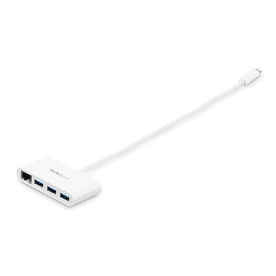 Hub Usb 3.0 De 3 Puertos Con Usb-C Y Ethernet Gigabit - Concentrador De Usb Tipo-C A Usb-A Convencional - Blanco - Startech.Com Modelo Hb30c3a1gea