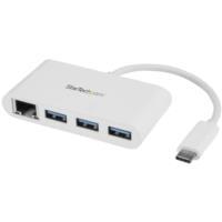 Hub Usb 3.0 De 3 Puertos Con Usb-C Y Ethernet Gigabit - Concentrador De Usb Tipo-C A Usb-A Convencional - Blanco - Startech.Com Modelo Hb30c3a1gea