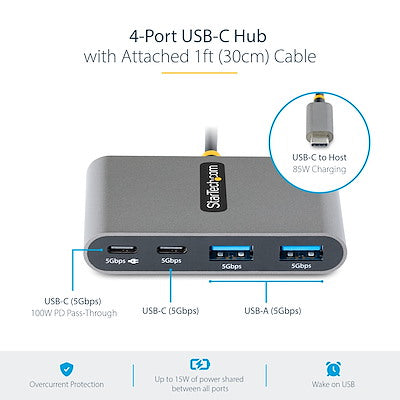 Hub usb-c de 4 puertos - concentrador con entrega de alimentacion de 100w de paso - usb tipo c - 2x usb-a  2x usb-c - startech.com mod. 5g2a2cpdb-usb-c-hub