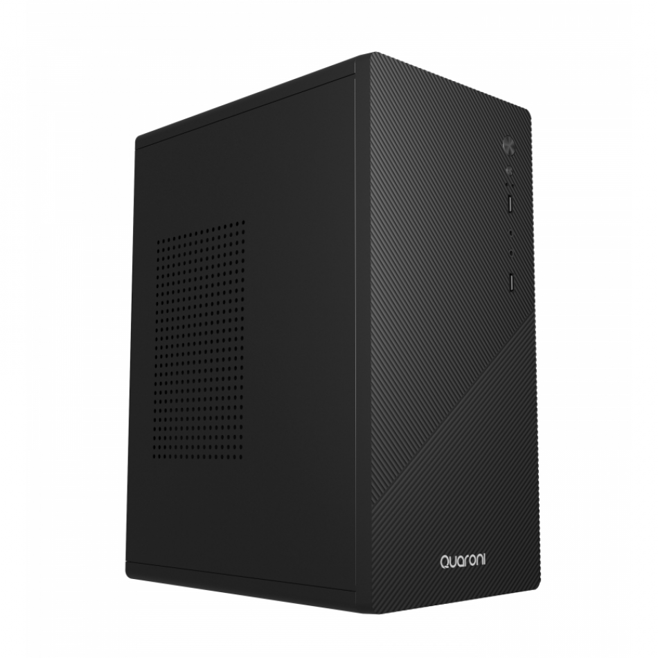 Gabinete Media Torre Quaroni | Frente RGB con Fuente 500W Incluida | Soporta ATX Micro ATX Mini ITX | Diseño Gamer Espectacular Negro