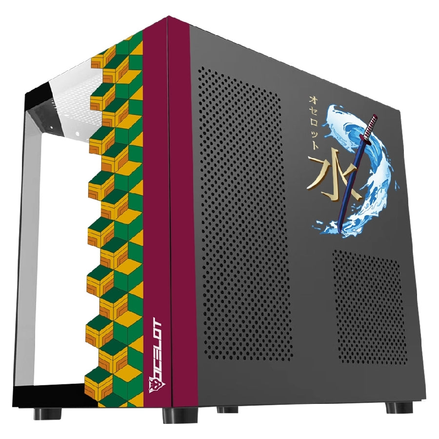 Gabinete Ocelot Gaming Black Mizu, Panel Lateral Y Frontal De Cristal Templado, Incluye 3 Ventiladores, Enfriamiento Liquido Hasta 240Mm, Gpu Hasta 320Mm, Color Negro