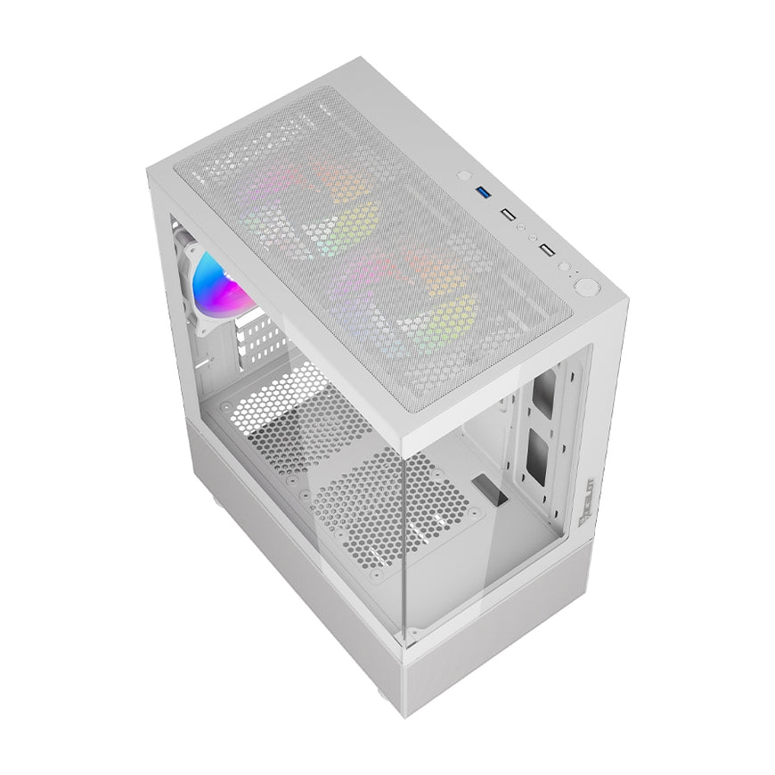 Gabinete Ocelot Gaming Glass EW7 Blanco + Doble Cristal Templado + 3 Ventiladores y Soporte Líquida + Estética Gamer Premium