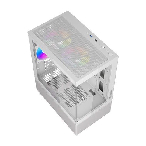 Gabinete Ocelot Gaming Glass Ew7, Mini Tower, Panel Lateral Y Frontal De Cristal Templado, Incluye 3 Ventiladores, Enfriamiento Liquido Hasta 240Mm, Gpu Hasta 315Mm, Color Blanco