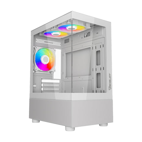 Gabinete Ocelot Gaming Glass Ew7, Mini Tower, Panel Lateral Y Frontal De Cristal Templado, Incluye 3 Ventiladores, Enfriamiento Liquido Hasta 240Mm, Gpu Hasta 315Mm, Color Blanco