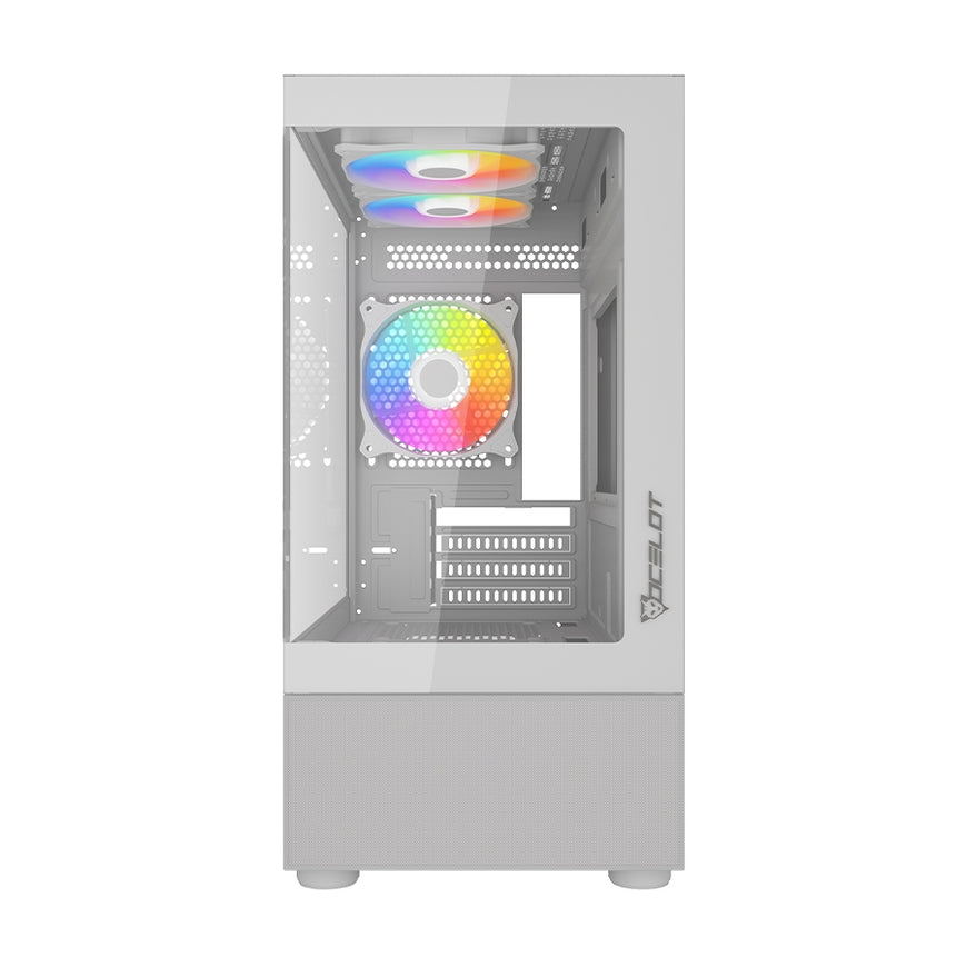 Gabinete Ocelot Gaming Glass Ew7, Mini Tower, Panel Lateral Y Frontal De Cristal Templado, Incluye 3 Ventiladores, Enfriamiento Liquido Hasta 240Mm, Gpu Hasta 315Mm, Color Blanco