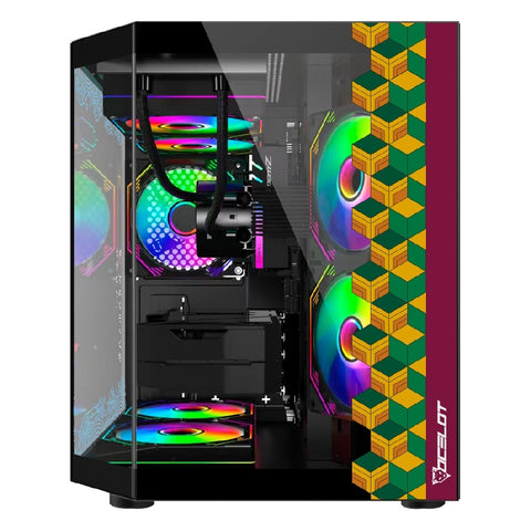 Gabinete Ocelot Gaming Black Mizu, Panel Lateral Y Frontal De Cristal Templado, Incluye 3 Ventiladores, Enfriamiento Liquido Hasta 240Mm, Gpu Hasta 320Mm, Color Negro