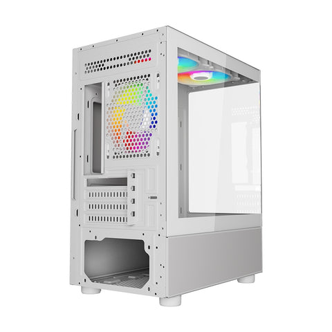 Gabinete Ocelot Gaming Glass Ew7, Mini Tower, Panel Lateral Y Frontal De Cristal Templado, Incluye 3 Ventiladores, Enfriamiento Liquido Hasta 240Mm, Gpu Hasta 315Mm, Color Blanco
