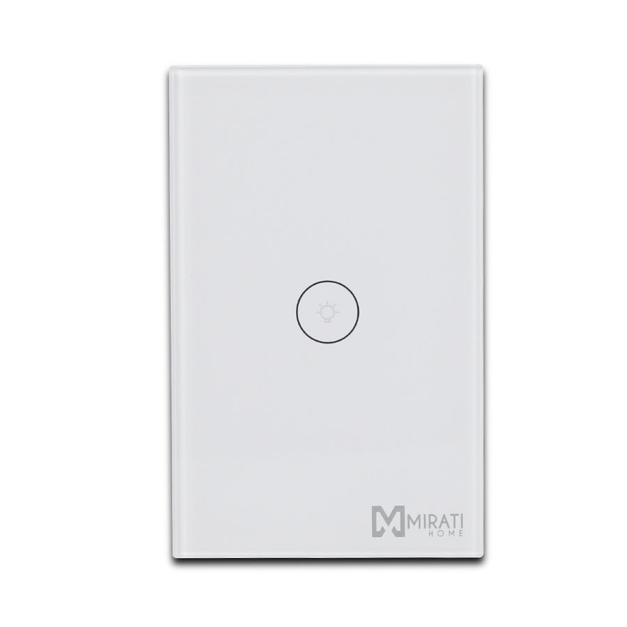 Interruptor inteligente de 1 apagador m1si1 mirati home. Interfaz touch, vinculación con alexa y google assistant