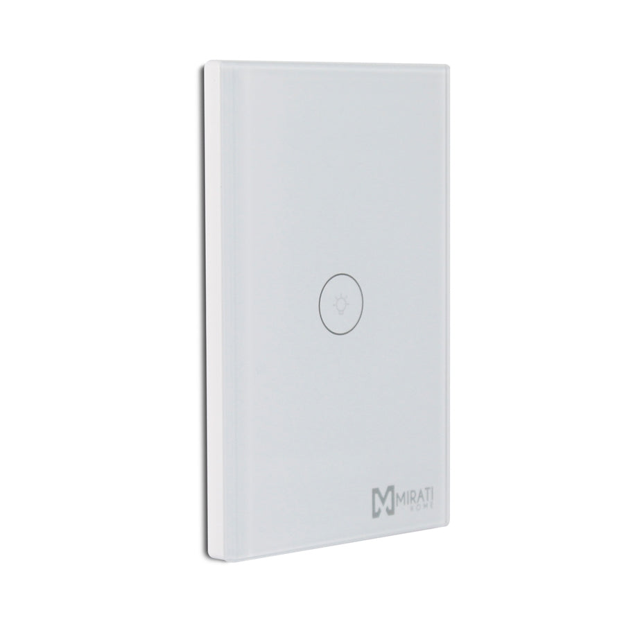 Interruptor inteligente de 1 apagador m1si1 mirati home. Interfaz touch, vinculación con alexa y google assistant