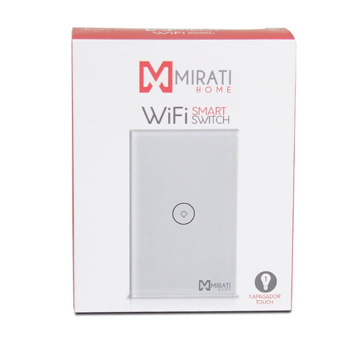 Interruptor inteligente de 1 apagador m1si1 mirati home. Interfaz touch, vinculación con alexa y google assistant