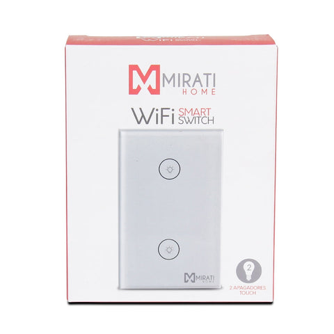 Interruptor inteligente de 2 apagador m2si1 mirati home. Interfaz touch, vinculación con alexa y google assistant.