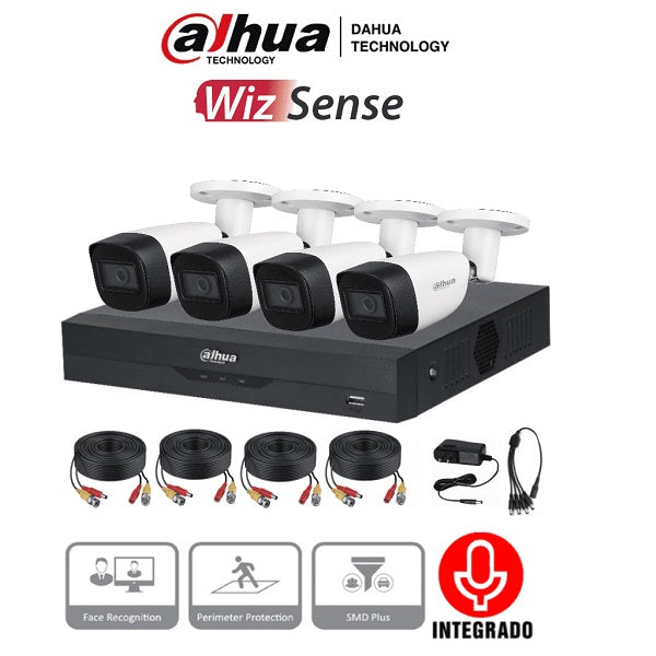 Kit Dahua 4 Can 5 Mp(Dh-Kit, Xvr5104hs-4kl-I3, 4-Hfw1500cmn-A-0280b-S2)