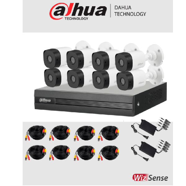 Kit Dahua De 8 Can 2 Mpx, Wizsense, Ia, H.265+, 8 Cam B1a21 2 Mpx (Dh-Kit/Xvr1b08-I/8-B1a21n-0360b)