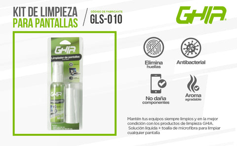 Kit De Limpieza Para Pantallas Ghia Incluye Microfibra Y Spray 60ml, Antibacterial