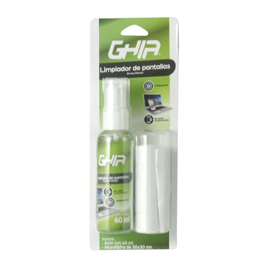 Kit De Limpieza Para Pantallas Ghia Incluye Microfibra Y Spray 60ml, Antibacterial