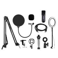 Kit De Microfono De Condensador Profesional Brobotix, Control De Volumen, Usb, Incluye Soporte De Brazo Ajustable De Suspension, Tripie Y Aro De Luz