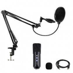 Kit De Microfono De Condensador Profesional Brobotix, Control De Volumen, Usb, Incluye Soporte De Brazo Ajustable De Suspension