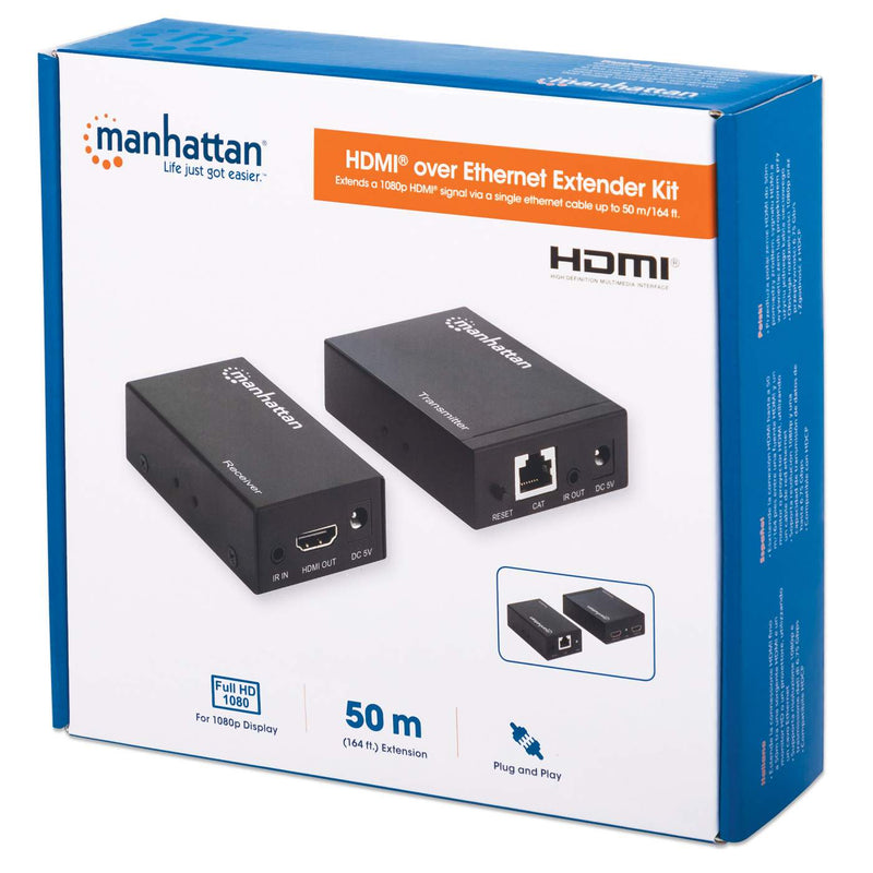 Kit extensor manhattan hdmi via ethernet 50m 1080p cat6 sop. Ir 207584