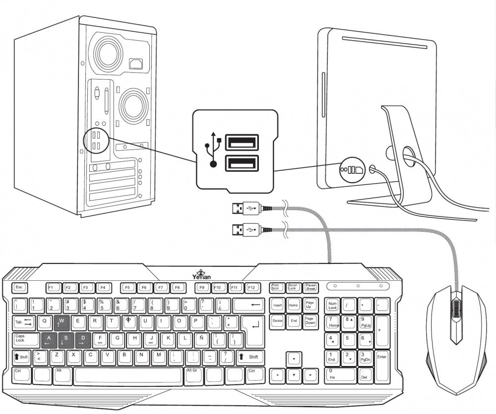 Kit Gamer Teclado Y Mouse Yeyian Yc1001, Ps1001 Phoenix Led, Usb, 1000Dpi